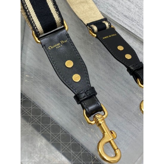 Fake Dior Adjustable Shoulder Strap with Ring Embroidery Canvas Black Replica