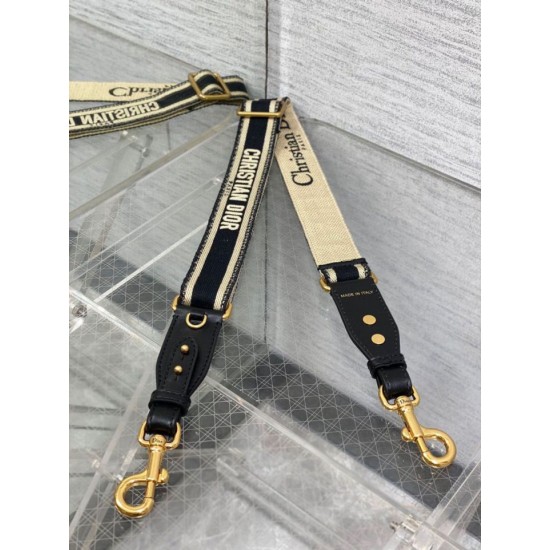 Fake Dior Adjustable Shoulder Strap with Ring Embroidery Canvas Black Replica