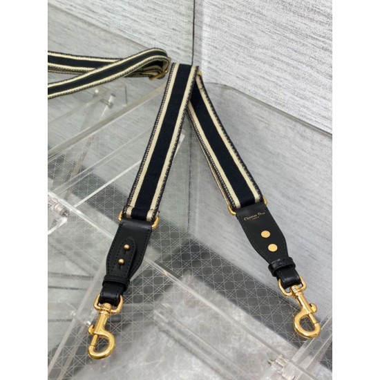 Fake Dior Adjustable Shoulder Strap with Ring Embroidery Canvas Black Replica