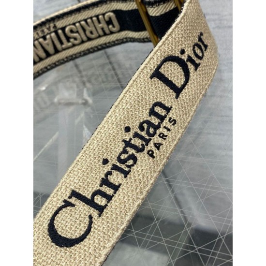Fake Dior Adjustable Shoulder Strap with Ring Embroidery Canvas Black Replica
