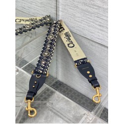 Replica Dior Shoulder Strap with Ring Oblique Embroidery with Medallions Blue
