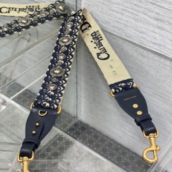 Replica Dior Shoulder Strap with Ring Oblique Embroidery with Medallions Blue