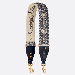Replica Dior Shoulder Strap with Ring Oblique Embroidery with Medallions Blue