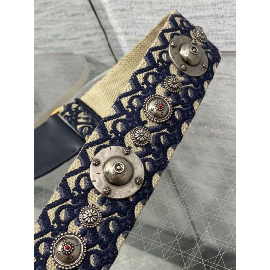 Replica Dior Shoulder Strap with Ring Oblique Embroidery with Medallions Blue