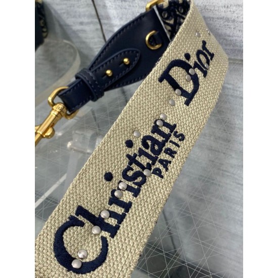 Replica Dior Shoulder Strap with Ring Oblique Embroidery with Medallions Blue