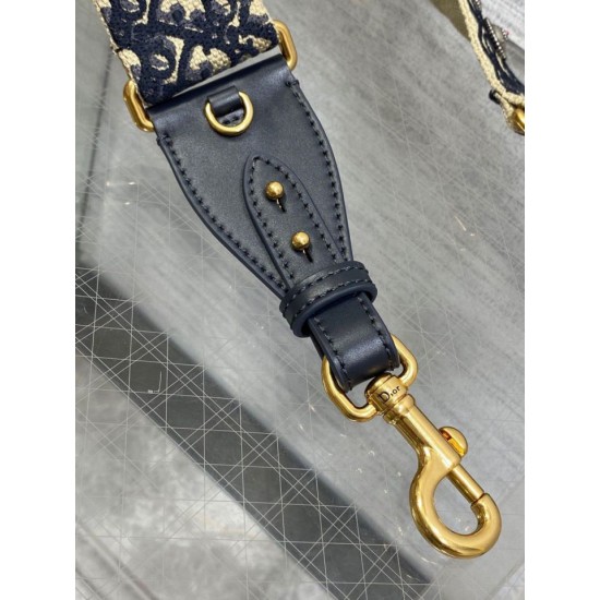 Replica Dior Shoulder Strap with Ring Oblique Embroidery with Medallions Blue