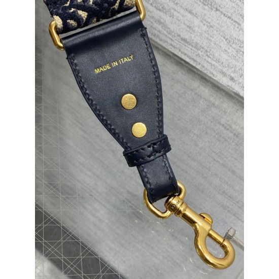 Replica Dior Shoulder Strap with Ring Oblique Embroidery with Medallions Blue