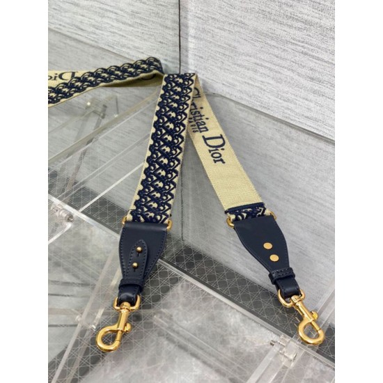 Replica Dior Shoulder Strap with Ring Oblique Embroidery Blue