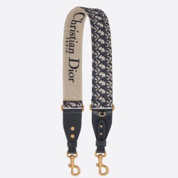 Replica Dior Shoulder Strap with Ring Oblique Embroidery Blue