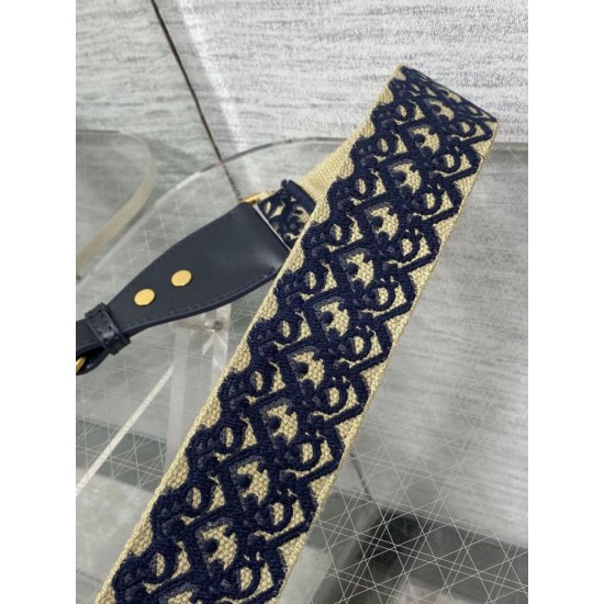 Replica Dior Shoulder Strap with Ring Oblique Embroidery Blue