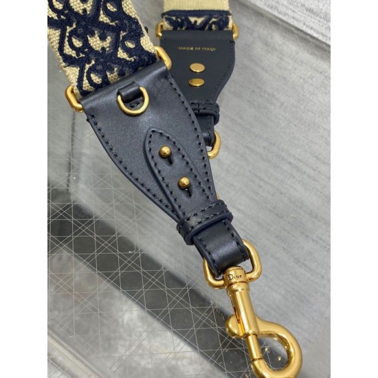 Replica Dior Shoulder Strap with Ring Oblique Embroidery Blue