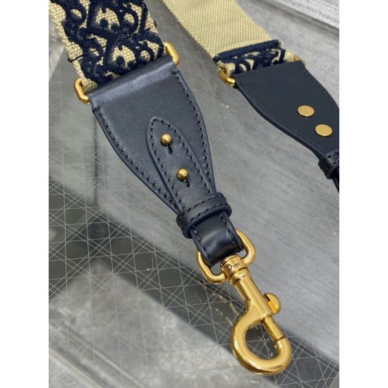 Replica Dior Shoulder Strap with Ring Oblique Embroidery Blue