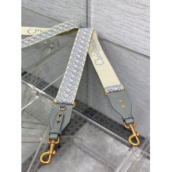 Fake Dior Shoulder Strap with Ring Oblique Embroidery Gray Replica