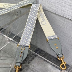 Fake Dior Shoulder Strap with Ring Oblique Embroidery Gray Replica