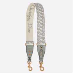 Fake Dior Shoulder Strap with Ring Oblique Embroidery Gray Replica