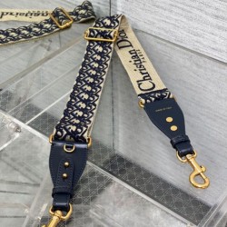 Replica Dior Adjustable Shoulder Strap with Ring Oblique Embroidery Blue