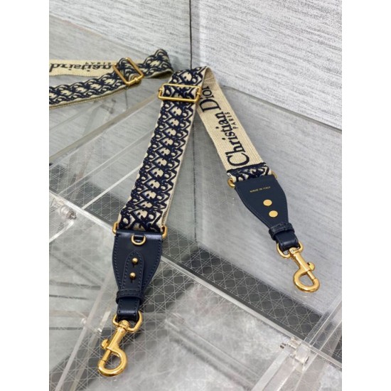 Replica Dior Adjustable Shoulder Strap with Ring Oblique Embroidery Blue