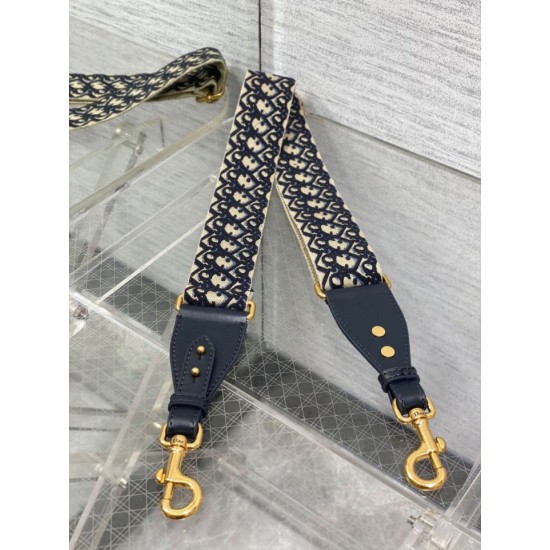 Replica Dior Adjustable Shoulder Strap with Ring Oblique Embroidery Blue