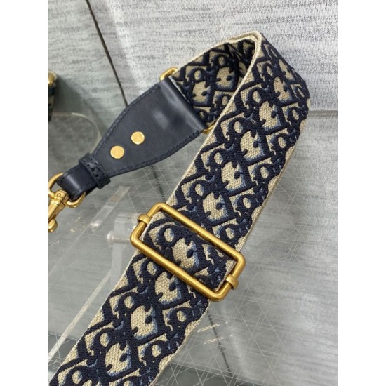 Replica Dior Adjustable Shoulder Strap with Ring Oblique Embroidery Blue