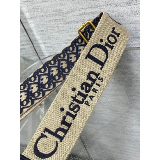 Replica Dior Adjustable Shoulder Strap with Ring Oblique Embroidery Blue