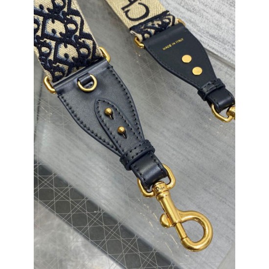 Replica Dior Adjustable Shoulder Strap with Ring Oblique Embroidery Blue