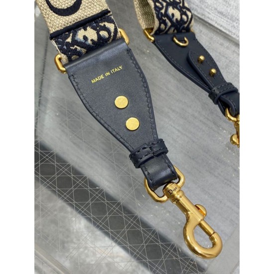 Replica Dior Adjustable Shoulder Strap with Ring Oblique Embroidery Blue