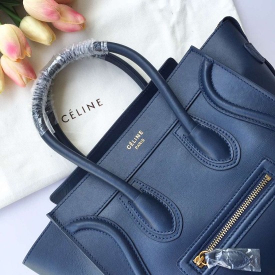 Replica Celine Micro Luggage Bag In Navy Blue Calfskin