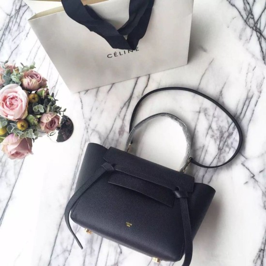 Replica Celine Mini Belt Tote Bag In Black Epsom Leather