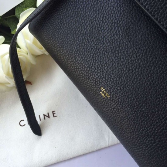 Replica Celine Mini Belt Tote Bag In Black Grained Leather