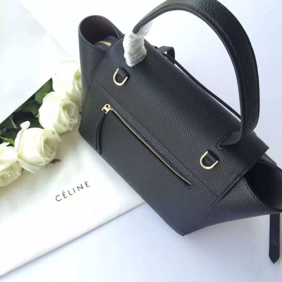 Replica Celine Mini Belt Tote Bag In Black Grained Leather