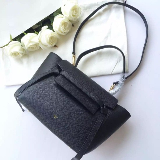 Replica Celine Mini Belt Tote Bag In Black Grained Leather