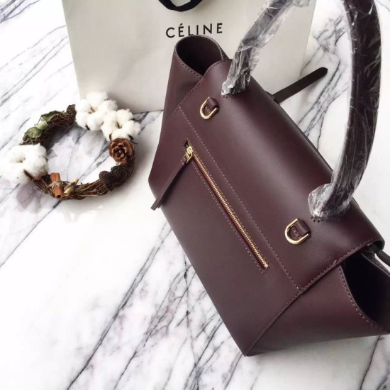 Replica Celine Mini Belt Tote Bag In Burgundy Calfskin
