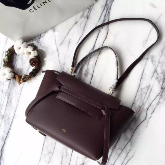 Replica Celine Mini Belt Tote Bag In Burgundy Calfskin