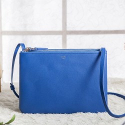 Replica Celine Large Trio Crossbody Bag In Blue Calfskin