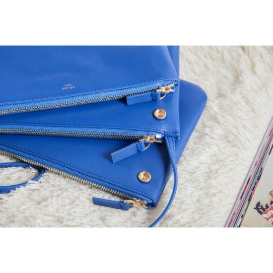 Replica Celine Large Trio Crossbody Bag In Blue Calfskin
