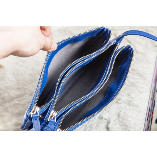 Replica Celine Large Trio Crossbody Bag In Blue Calfskin