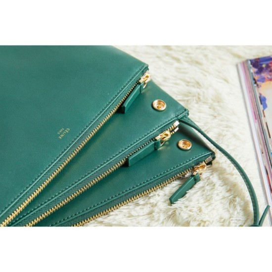 Replica Celine Large Trio Crossbody Bag In Green Calfskin