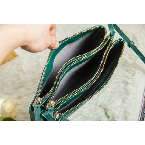 Replica Celine Large Trio Crossbody Bag In Green Calfskin