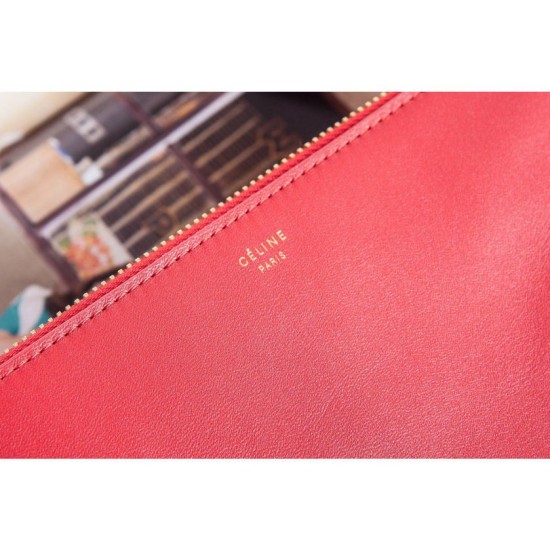 Fake Celine Large Trio Crossbody Bag In Red Calfskin Replica