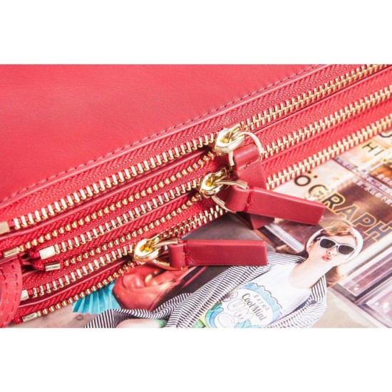 Fake Celine Large Trio Crossbody Bag In Red Calfskin Replica