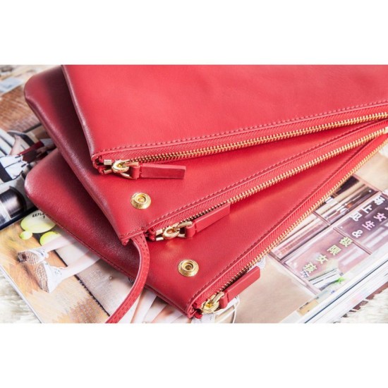 Fake Celine Large Trio Crossbody Bag In Red Calfskin Replica