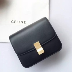 Fake Celine Medium Classic Box Bag In Black Box Calfskin Replica