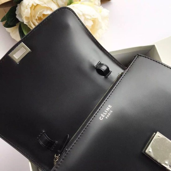 Replica Celine Medium Classic Box Bag In Black Spazzolato Calfskin