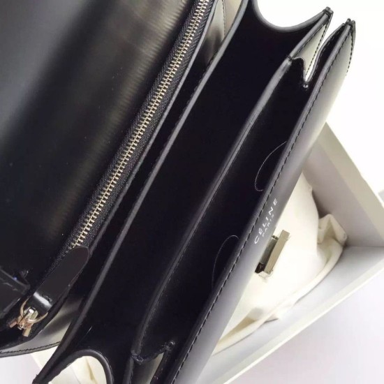 Replica Celine Medium Classic Box Bag In Black Spazzolato Calfskin
