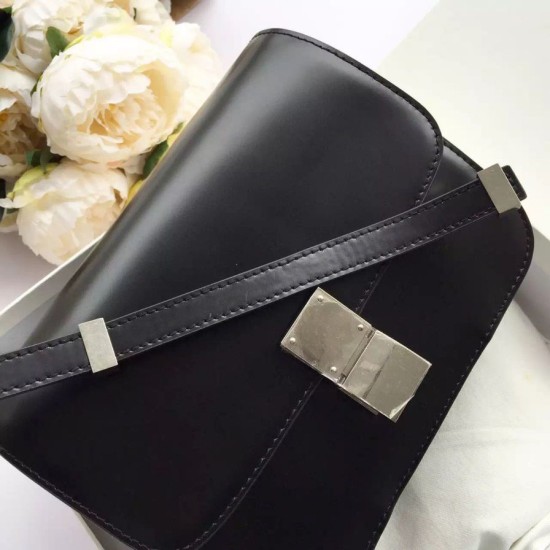 Replica Celine Medium Classic Box Bag In Black Spazzolato Calfskin