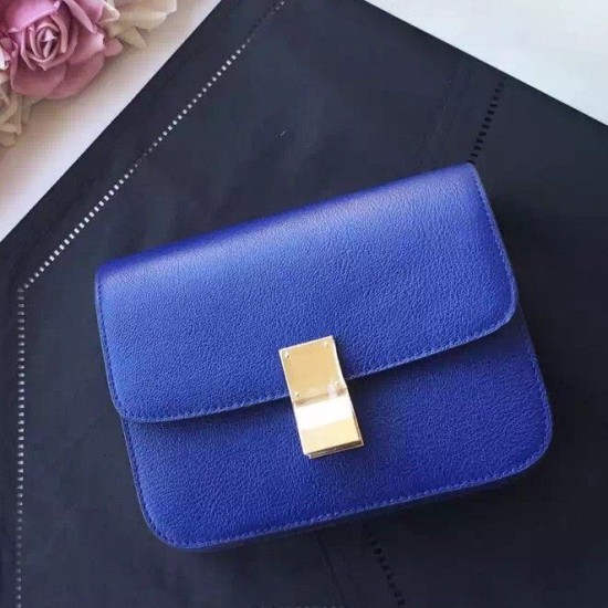 Replica Celine Medium Classic Box Bag In Blue Goatskin