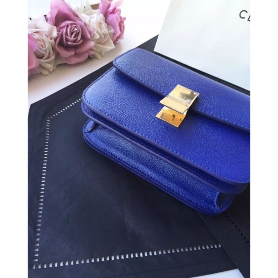 Replica Celine Medium Classic Box Bag In Blue Goatskin