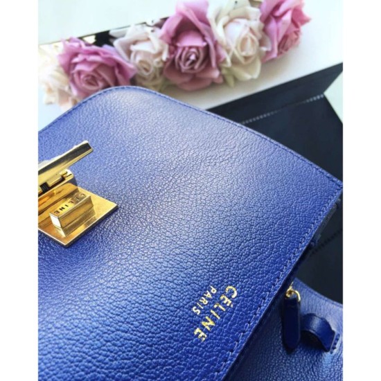 Replica Celine Medium Classic Box Bag In Blue Goatskin