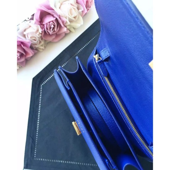 Replica Celine Medium Classic Box Bag In Blue Goatskin
