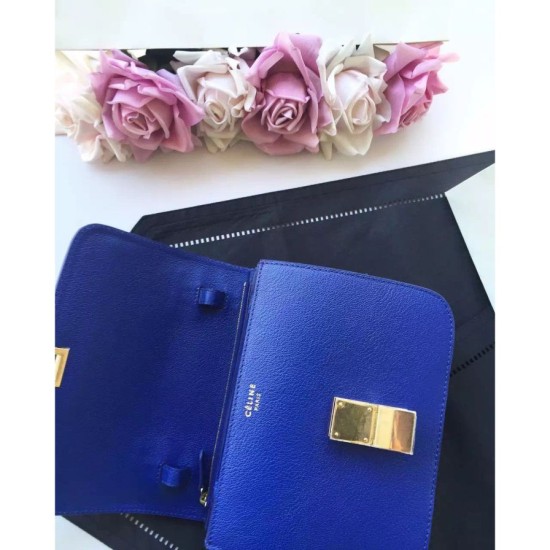 Replica Celine Medium Classic Box Bag In Blue Goatskin